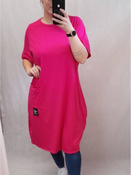 Šaty oversize krátký rukáv dámské nadrozměr (2XL/3XL ONE SIZE) ITALSKÁ MÓDA IM42222/DR (Velikost 2XL/3XL, Barva Černá)