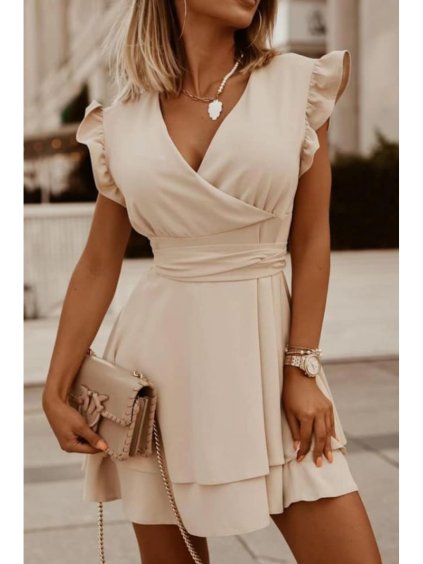 Šaty elegantní letní bez rukávů dámské (S/M ONE SIZE) ITALSKÁ MÓDA IMD22201/DR (Velikost S/M/L, Barva béžová)