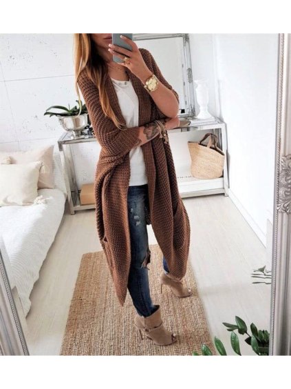 Cardigan pletený teplý dlouhý rukáv dámský (3XL/4XL ONE SIZE) ITALSKÁ MÓDA IMD22041 (Velikost 3XL/4XL, Barva růžová)