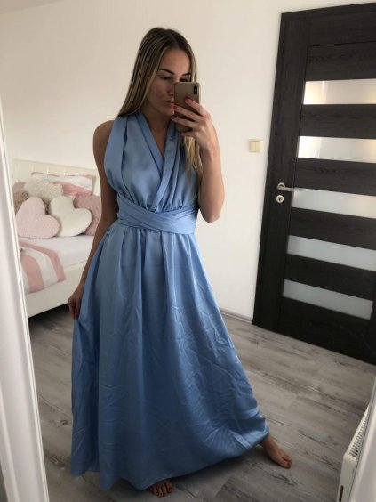 Šaty dlouhé saténové s variabilním zavazováním letní dámské  (S/M/L ONE SIZE) ITALSKÁ MÓDA IMM2250677/DR (Velikost M/L, Barva zelená)