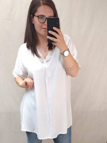 Tunika krátký rukáv dámská nadrozměr  (3XL/4XL ONE SIZE) ITALSKÁ MÓDA IMWQ22034/DR (Velikost 3XL/4XL, Barva bílá)