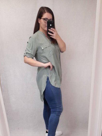 Tunika košilová oversize krátký rukáv dámská (L/XL one size) ITALSKÁ MÓDA IM421695