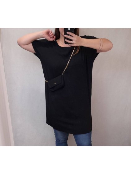 Šaty krátký rukáv s kabelkou dámské nadrozměr (XL/2XL ONE SIZE) ITALSKÁ MÓDA IM422295/DR (Velikost XL/2XL, Barva Černá)