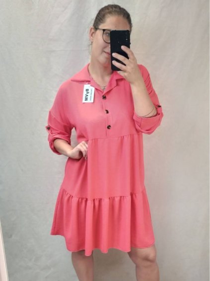 Šaty košilové oversize 3/4 rukáv dámské nadrozměr (2XL/3XL ONE SIZE) ITALSKÁ MÓDA IM422174 (Velikost 2XL/3XL, Barva modrá královská)