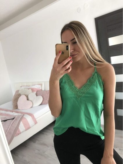 Tílko letní saténové s krajkou dámské (S/M ONE SIZE) ITALSKÁ MÓDA IMM22358/DR (Velikost S/M/L, Barva Černá)
