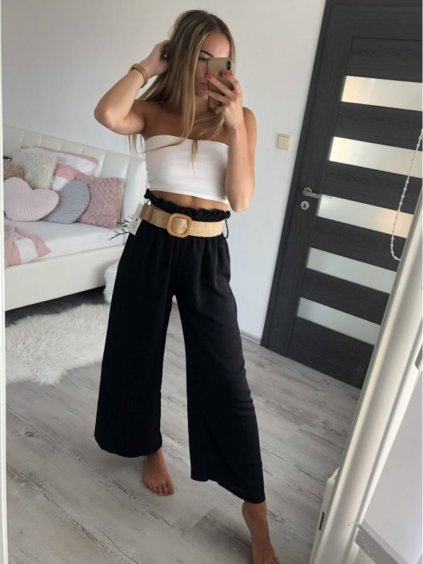 Kalhoty dlouhé letní s páskem dámské (S/M ONE SIZE) ITALSKÁ MÓDA IMWY22089/DR (Velikost M/L, Barva Černá)