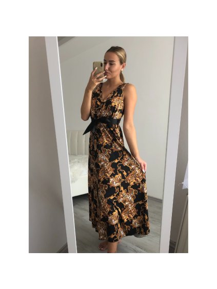 Šaty dlouhé na ramínka icecool s páskem květ  (S/M ONE SIZE) ITALSKá MóDA IMM22577/DR (Velikost S/M/L, Barva Černá)