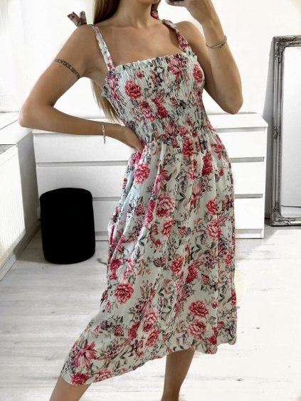 Šaty žabičkované letní na ramínka dámské (S/M ONE SIZE) ITALSKÁ MÓDA IMWG222113