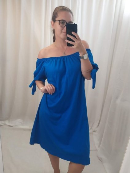 Šaty letní carmen krátký rukáv dámské nadrozměr (XL/2XL ONE SIZEl) ITALSKÁ MÓDA IMD22046/DR (Velikost XL/2XL, Barva modrá královská)