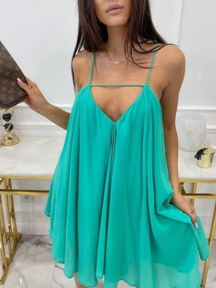 Šaty letní šifonové na ramínka dámské (S/M ONE SIZE) ITALSKÁ MÓDA IMM225969