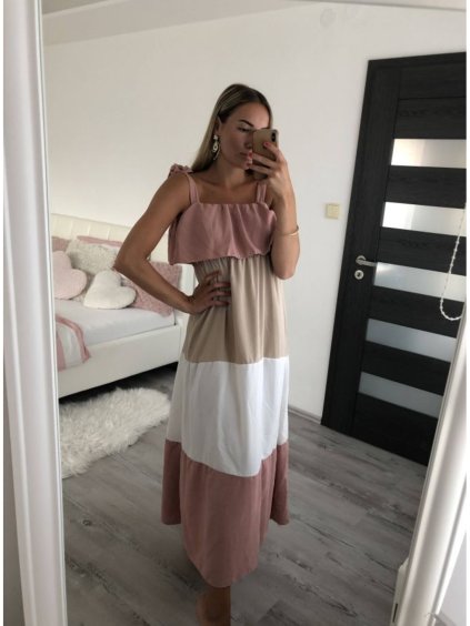 Šaty dlouhé na ramínka dámské pruhy (S/M/L/XL ONE SIZE) ITALSKÁ MÓDA IMD22529 (Velikost M/L, Barva růžová)