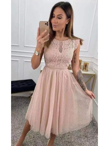 Šaty elegantní s krajkou bez rukávů dámské (S/M ONE SIZE) ITALSKÁ MÓDA IMM229665