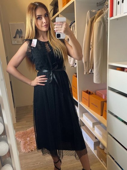 Šaty elegantní s krajkou bez rukávů dámské (S/M ONE SIZE) ITALSKÁ MÓDA IMM229665