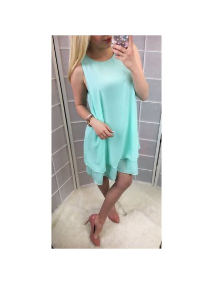 Šaty šifonové bez rukávů dámské (S/M/L ONE SIZE) ITALSKá MóDA IM322103/DR (Velikost M/L, Barva zelená mintova)