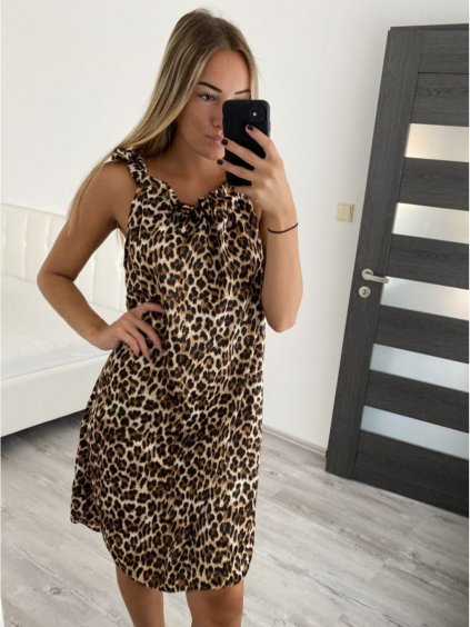 Šaty letní na ramínka krátké dámské leopardí (S/M ONE SIZE) ITALSKá MóDA IMM22U7832L/DR leopard