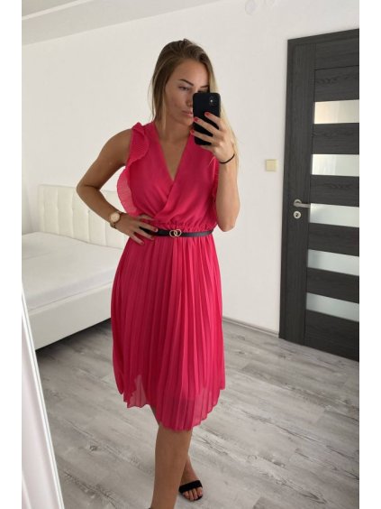 Šaty šifonové bez rukávů s páskem dámské (S/M ONE SIZE) ITALSKÁ MÓDA IMWA221302