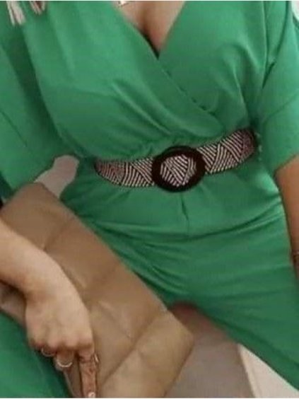 Overal elegantní dlouhý s páskem krátký rukáv dámský (S/M ONE SIZE) ITALSKá MóDA IM422622/DR