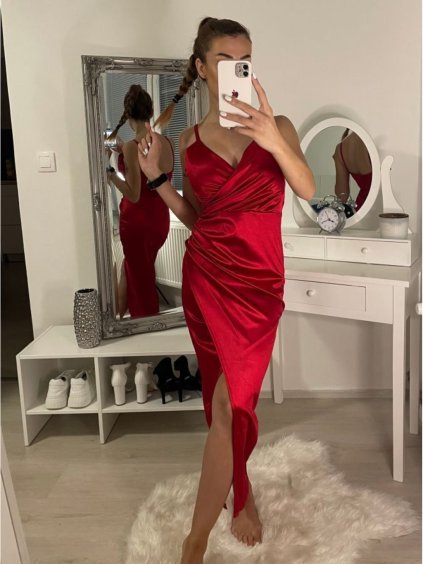 Šaty elegantní saténové  společenské na ramínka dámské (S/M ONE SIZE) ITALSKÁ MÓDA IM322MONICA/DR (Velikost S/M/L, Barva bílá)