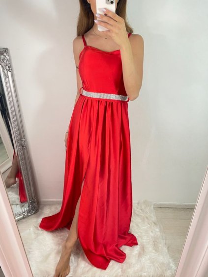 Šaty dlouhé elegantní saténové na ramínka dámské (S/M ONE SIZE) ITALSKÁ MÓDA IMM2222611LS/DR (Velikost S/M/L, Barva Černá)