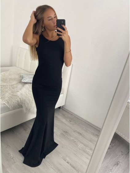 Šaty elegantní společenské dlouhé na ramínka dámské (S/M ONE SIZE) ITALSKá MóDA IMM22LS9714 (Velikost S/M/L, Barva Černá)