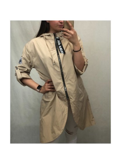 Kabát/Bunda prodloužená tenká jarní dámská (S/M/L ONE SIZE) ITALSKÁ MÓDA IM421975/DR (Velikost M/L, Barva béžová)