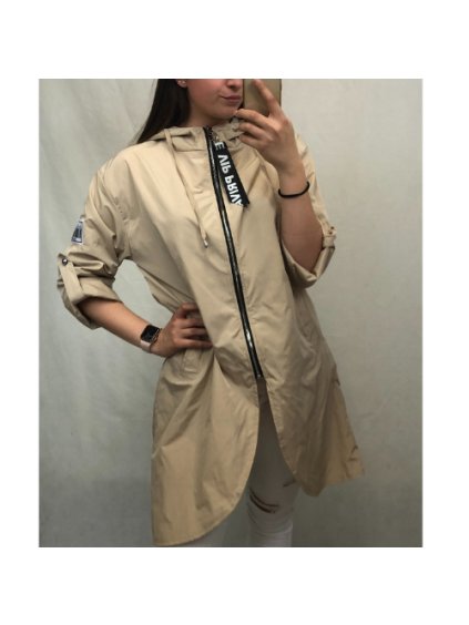 Kabát/Bunda prodloužená tenká jarní dámská (S/M/L ONE SIZE) ITALSKÁ MÓDA IM421975/DR (Velikost M/L, Barva béžová)