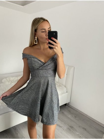 Šaty elegantní třpytivé carmen dámské (S/M ONE SIZE) ITALSKá MóDA IM322337 (Velikost S/M/L, Barva Černá)