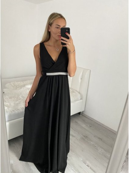 Šaty elegantní společenské na ramínka dámské (S/M ONE SIZE) ITALSKÁ MÓDA IMM22fs52571 (Velikost S/M/L, Barva Černá)