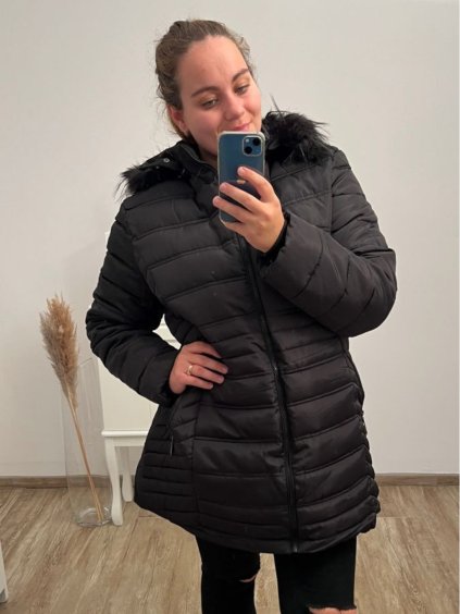 Bunda s kapucí dámská nadrozměr (4XL-8XL) BESS222251 černá (Velikost 4XL, Barva Černá)