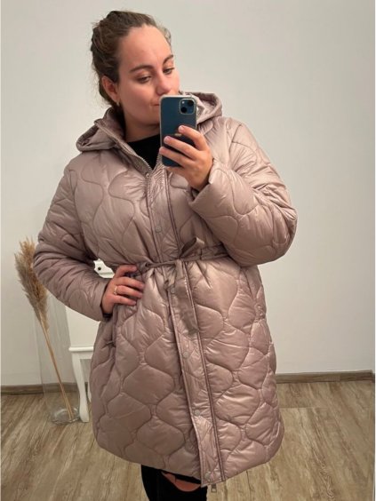 Bunda s kapucí nadrozměr (54-62) LIBLAND LIB22LD-7738 tmavě béžová (Velikost 54, Barva tmavě béžová)