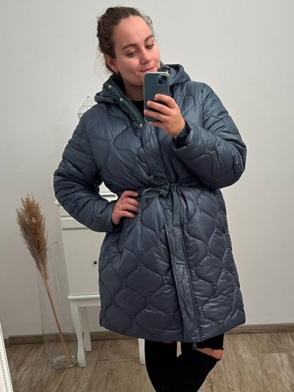 Bunda s kapucí nadrozměr (54-62) LIBLAND LIB22LD-7738 smaragdová (Velikost 54, Barva zelená smaragdová)