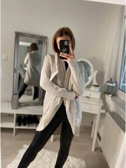 Cardigan pletený dlouhý rukáv dámský (M/L ONE SIZE) ITALSKÁ MÓDA IMD22704