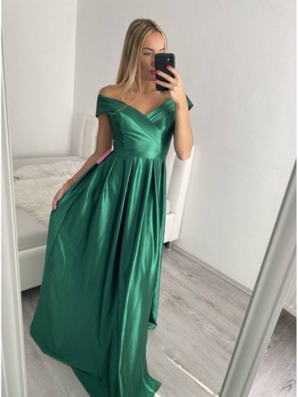Šaty carmen dlouhé na ramínka elegantní saténové dámské (S/M ONE SIZE) ITALSKÁ MÓDA IMPBB22B22735/DR (Velikost S/M/L, Barva béžová)
