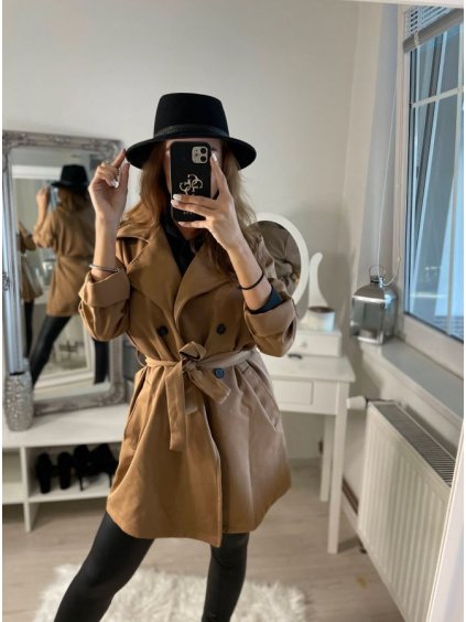 Šaty kabátkové dlouhá rukáv dámské (S/M ONE SIZE) ITALSKá MóDA IM322330 (Velikost S/M/L, Barva hnědá camel)