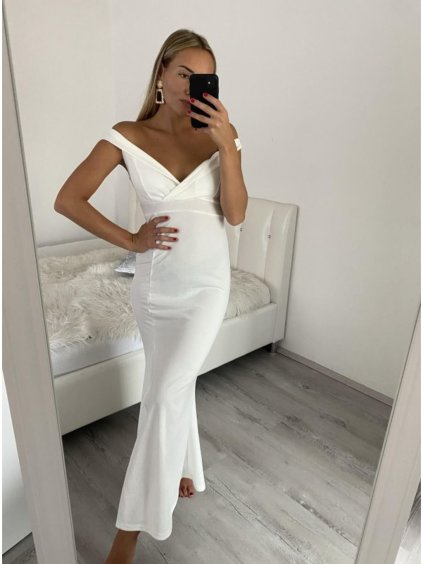 Šaty dlouhé elegantní společenské carmen dámské (S/M ONE SIZE) ITALSKÁ MÓDA IMM22325 (Velikost S/M/L, Barva bílá)