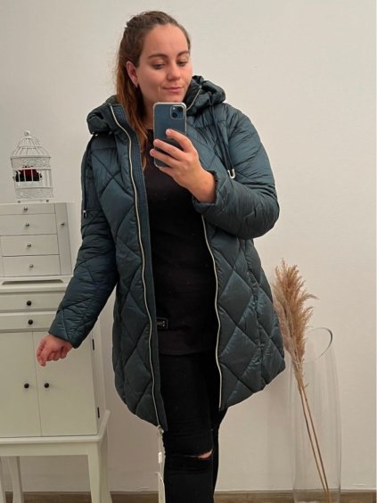 Bunda s kapucí dlouhý rukáv dámský (S-2XL) ITALSKÁ MÓDA IMT22024 smaragdová (Velikost 2XL, Barva zelená smaragdová)