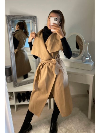 Vesta flauš bez rukávů dámská (M/L ONE SIZE) ITALSKÁ MÓDA IMD22900 (Velikost M/L, Barva hnědá camel)