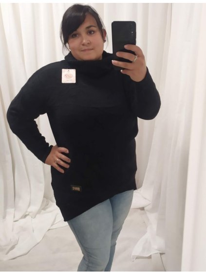 Šaty pletené s rolákem dlouhý rukáv dámské nadrozměr (3XL/4XL ONE SIZE) ITALSKá MóDA IM4221075 (Velikost 3XL/4XL, Barva Černá)