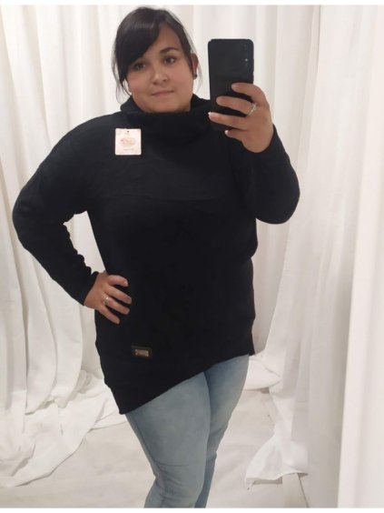 Šaty pletené s rolákem dlouhý rukáv dámské nadrozměr (3XL/4XL ONE SIZE) ITALSKá MóDA IM4221075 (Velikost 3XL/4XL, Barva Černá)
