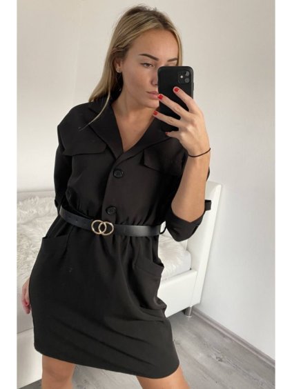 Šaty elegantní košilové 3/4 dlouhý rukáv s páskem dámské (UNI S/M) ITALSKÁ MÓDA IMM20693/DR