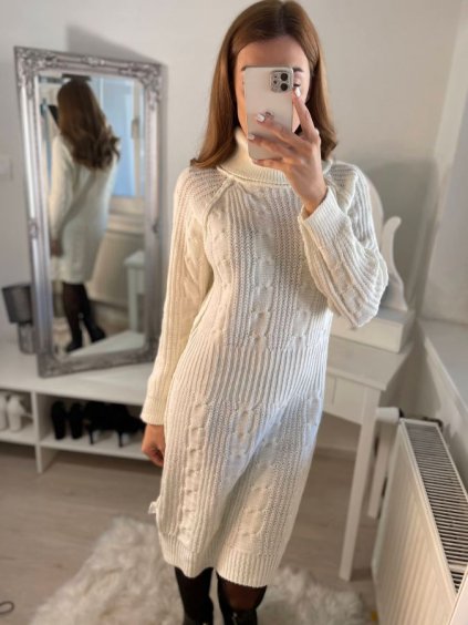 Šaty pletené s rolákem dlouhý rukáv dámské (S/M ONE SIZE) ITALSKÁ MÓDA IM4212810 (Velikost S/M/L, Barva červená)