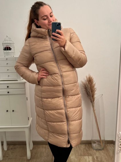 Bunda/kabát dlouhý rukáv dámský (S-2XL) ITALSKÁ MÓDA IMT22021 béžová (Velikost XL, Barva béžová)