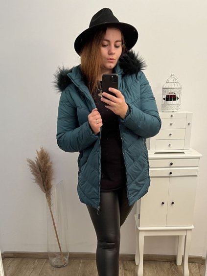 Bunda Zimní s kapucí nadrozměr (4XL-9XL) Victoria rossi ELR22ROSE9330 (Velikost 4XL, Barva zelená smaragdová)