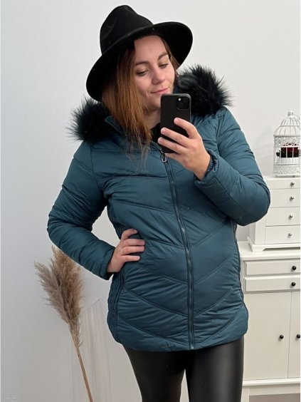 Bunda Zimní s kapucí nadrozměr (4XL-9XL) Victoria rossi ELR22ROSE9330 (Velikost 4XL, Barva zelená smaragdová)