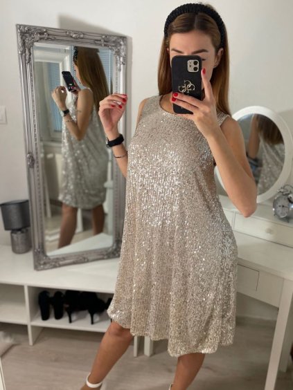 Šaty elegantní na ramínka dámské (S/M ONE SIZE) ITALSKÁ MÓDA IMPBR22H3104-Z1 (Velikost S/M/L, Barva béžová)