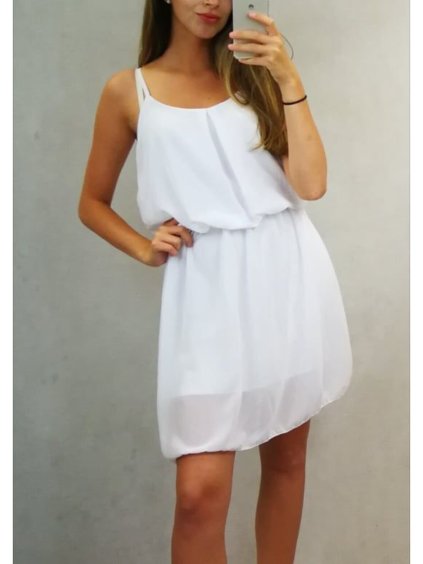 Šaty letní šifonové na ramínka dámské (M/L ONE SIZE) ITALSKÁ MÓDA IMD22147 (Velikost M/L, Barva bílá)