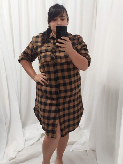 Šaty košile prodloužená kostičkovaná dlouhý rukáv dámské (XL/2XL) ITALSKá MóDA IM422SARA (Velikost XL/2XL, Barva bílá)
