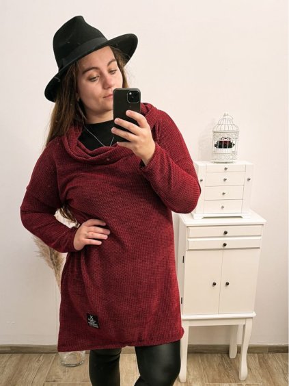 Šaty dlouhý rukáv dámské teplé s golierem (XL/2XL/3X ONE SIZE) ITALSKá MóDA IM422PISSA/DR