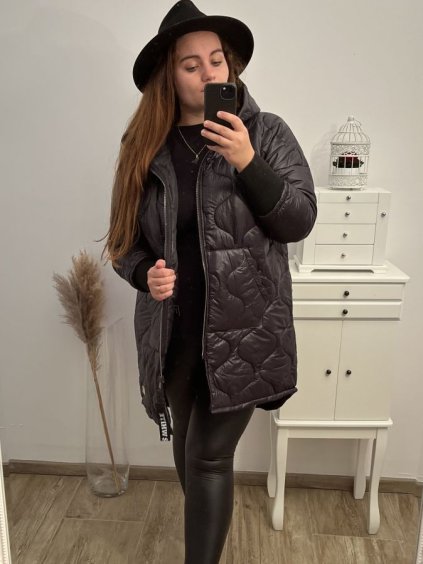 Bunda oversize s kapucí dámská nadrozměr (XL/2XL ONE SIZE) ITALSKÁ MÓDA IM422726/DR (Velikost XL/2XL, Barva Černá)