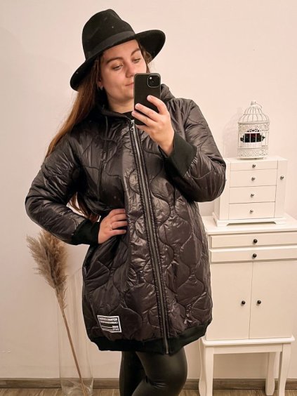 Bunda oversize s kapucí dámská nadrozměr (XL/2XL ONE SIZE) ITALSKÁ MÓDA IM422APOL/DR (Velikost XL/2XL, Barva Černá)